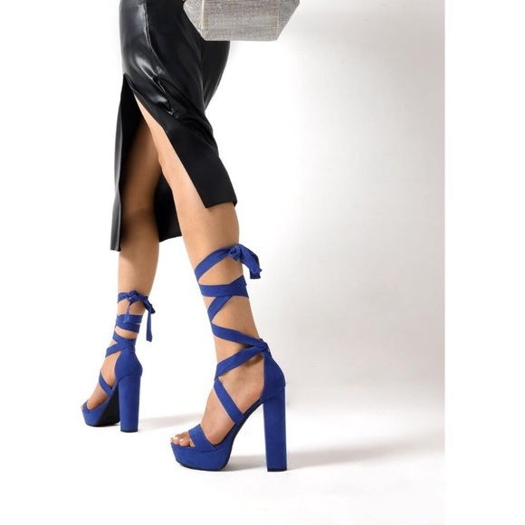 Women Blue Strappy Gladiator Sexy Open Toe High Heels Dressy Pumps Sandals - Picture 6 of 8